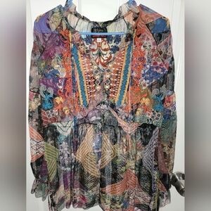 Johnny Was BIYA Multicolor Bohemian Top Long Sleeve STUNNING! Med